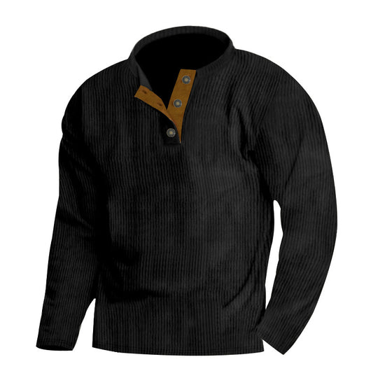 Herren nan gerippter Henley-Pullover mit kurzem Knopfkragen und kontrastierter Veloursbesatz Shop Nory