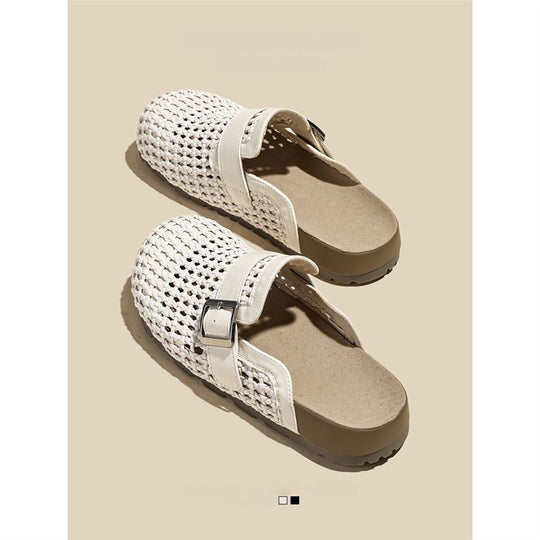 Damen Geflochtene Mule‑Pantoletten mit geschlossener Zehenkappe und verstellbarer Metallschnalle Shop Nory