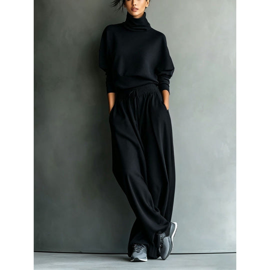 Damen Rollkragen-Loungewear-Set mit Oversize-Oberteil und weitem Gummibund-Hose Shop Nory