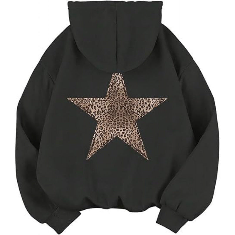 Damen Kapuzensweater mit stylish Leopardstern-Design und entspannter Passform