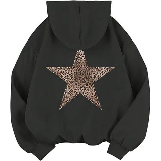 Damen Kapuzensweater mit stylish Leopardstern-Design und entspannter Passform