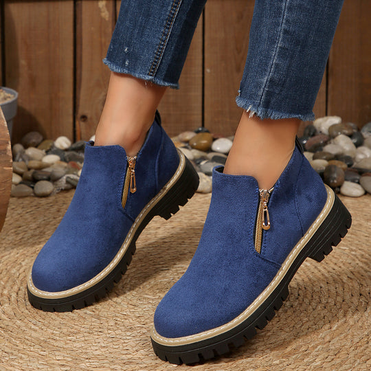 Damen Kurzschaft-Stiefelette aus Veloursoptik mit robust profilierter Sohle und seitlichem Reißverschluss Shop Nory