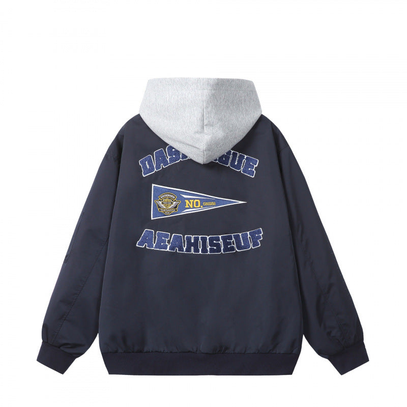 Herren College-Bomberjacke im Oversize-Stil mit Kapuzen-Einsatz und Logo-Patch Shop Nory