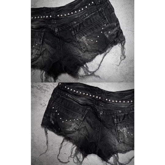 Damen Modische Destroyed Denim-Shorts mit Nieten