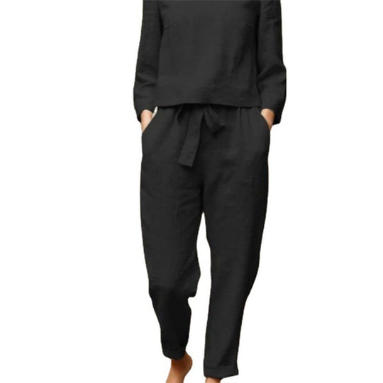 Damen Lässiges Zweiteiliges Leinen-Outfit mit breitem Bund