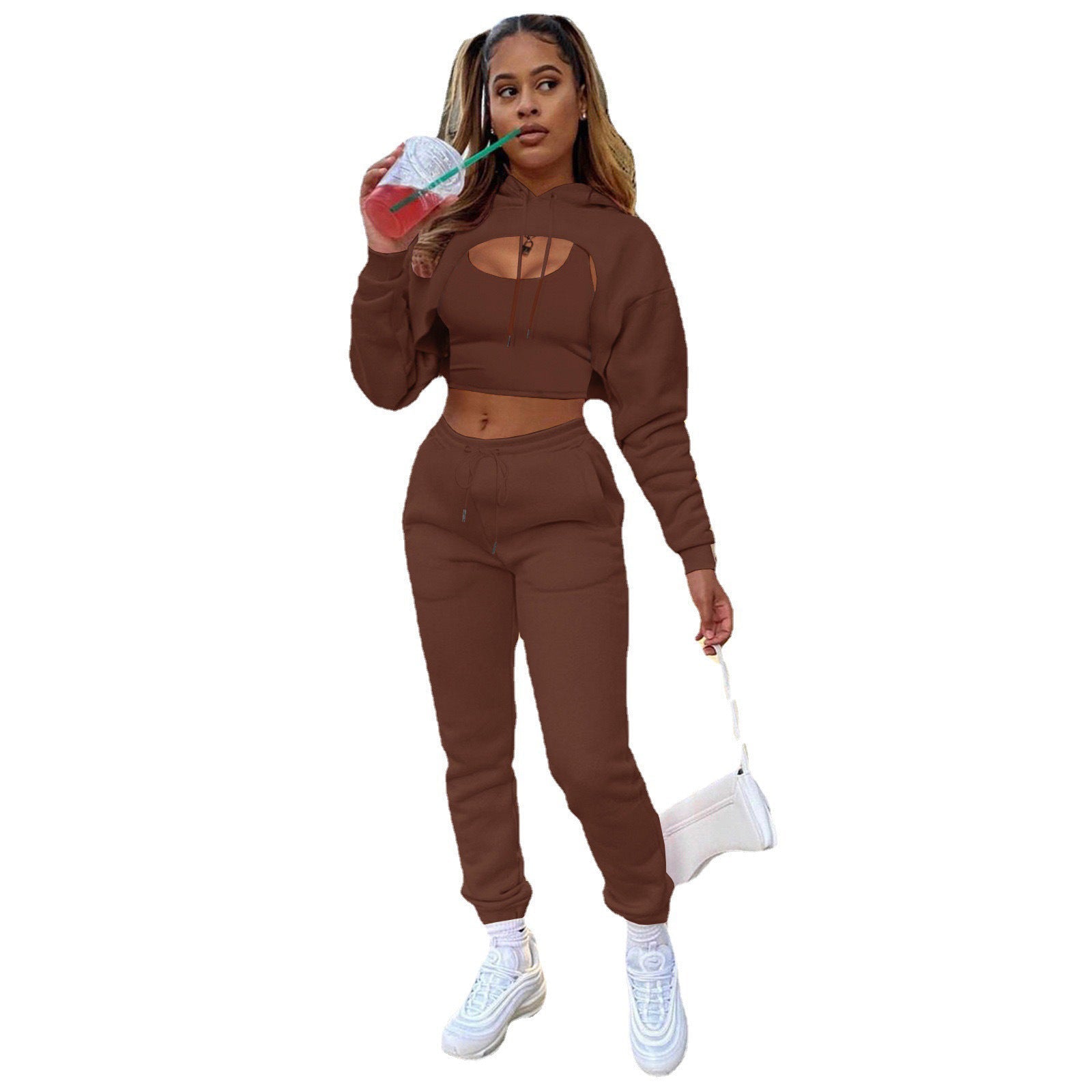 Damen Sportlicher Zweiteiler mit cropped Hoodie und bequemen Jogginghosen