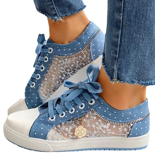 Damen Mesh‑Sneaker mit floraler Stickerei, gepolsterter Plateausohle und Polka‑Dot‑Details Shop Nory