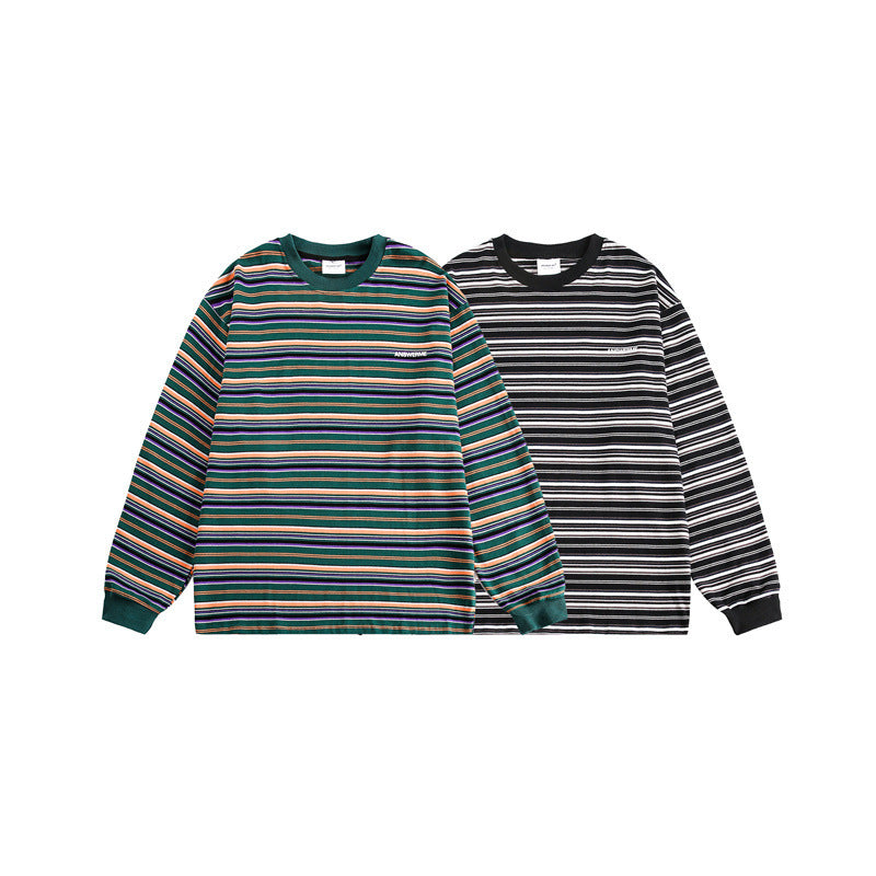 Unisex Oversize-Langarmshirt aus schwerer Baumwolle mit Streifenmuster und geripptem Rundhalsausschnitt Shop Nory