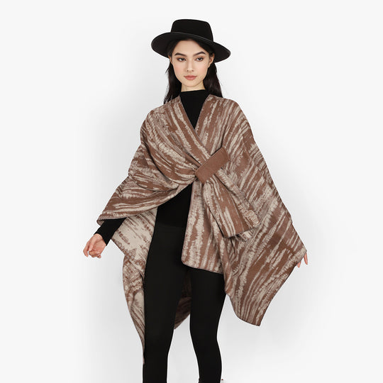 Damen Jacquard-Capeponcho mit dekorativem Bindegürtel und asymmetrischem Saum Shop Nory