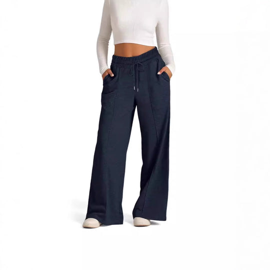 Damen High-Rise Weite Beinhose mit Kordelzug, seitlichen Taschen und vorderer Naht Shop Nory