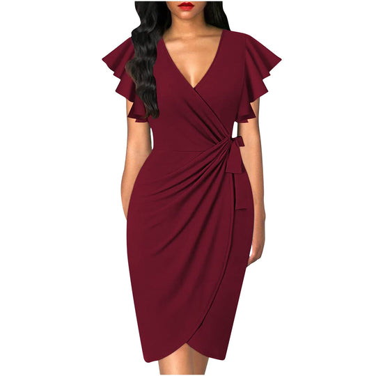 Damen Wickelkleid mit Rüschendetails und elastischem Tailleneinsatz
