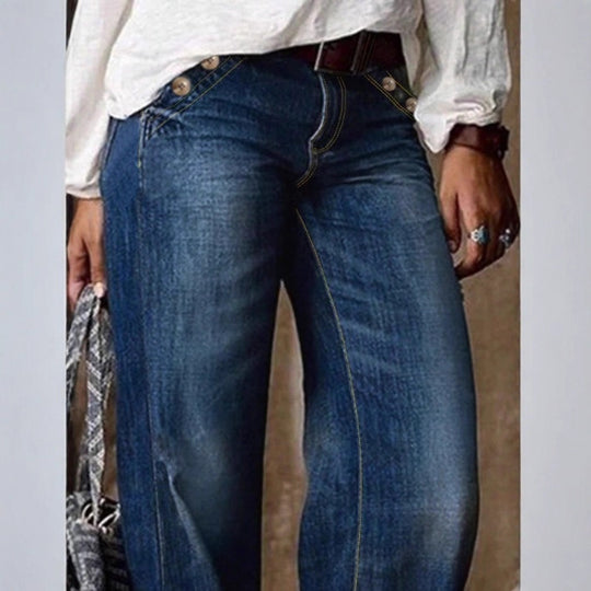 Damen Hochtaillierte weite Denimhose mit dekorativer Knopfleiste und lässigem Schlag Shop Nory