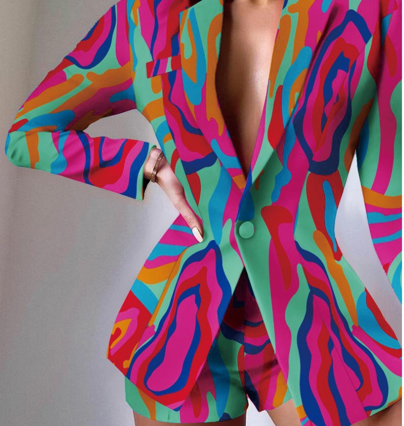 Damen taillierter Zebra-Muster-Longblazer mit betonter Taille und Single-Button Shop Nory