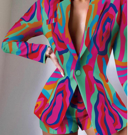 Damen taillierter Zebra-Muster-Longblazer mit betonter Taille und Single-Button Shop Nory