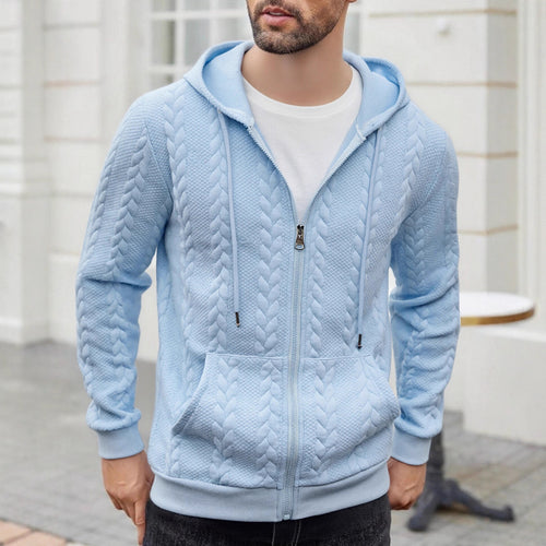 Herren strukturierte Kapuzen-Sweatjacke mit Zopfmuster, durchgehendem Reißverschluss und Kängurutasche Shop Nory