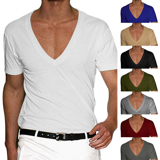 Herren nan tief ausgeschnittenes V-Ausschnitt Kurzarmshirt aus Baumwollstretch mit tailliertem Schnitt