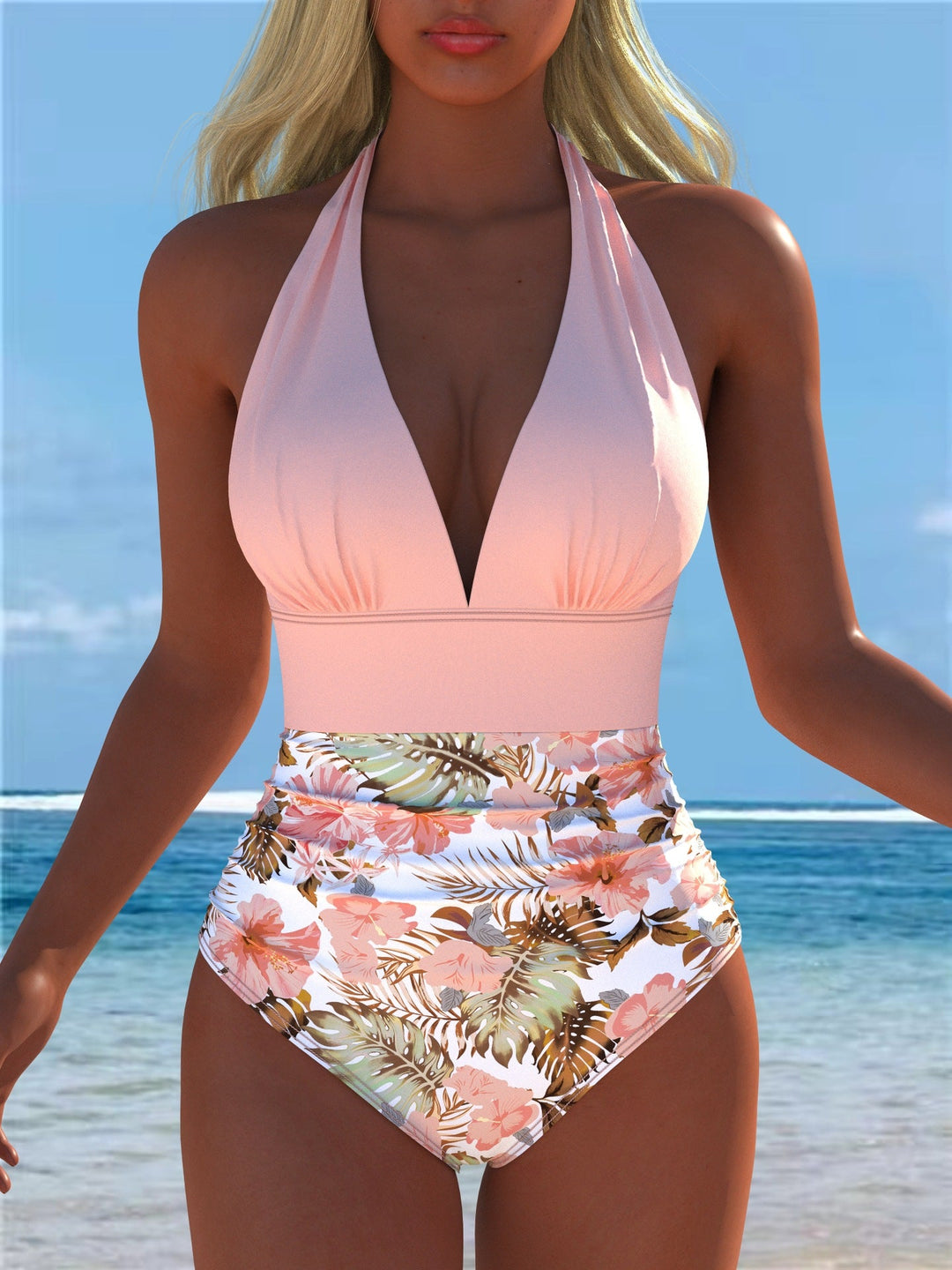 Damen Einteiler Badeanzug mit elegantem floralem Design und figurformendem Schnitt