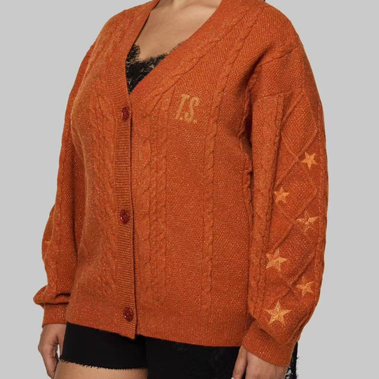 Damen Strickcardigan mit Zopfstrick, Stern‑Stickerei und Glanzfäden Shop Nory
