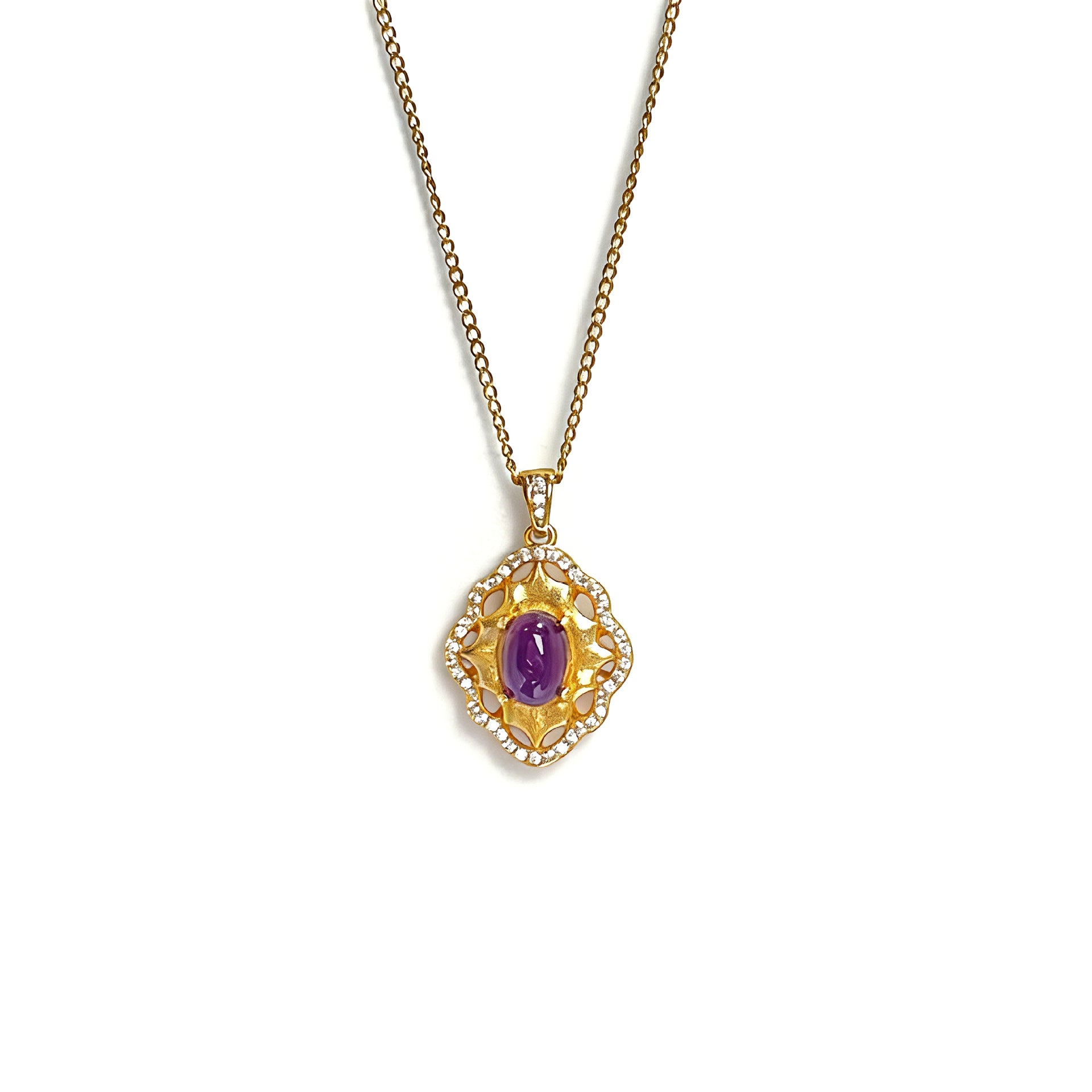 Damen Halskette mit kunstvollem Amethyst-Anhänger und funkelnden Zirkonia Shop Nory