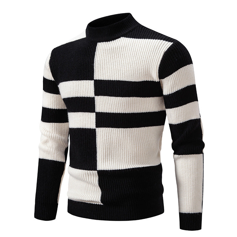 Herren Strukturierter Mockneck-Strickpullover mit asymmetrischem Blockmuster Shop Nory