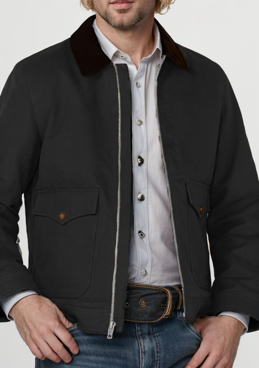 Herren robuste Canvas-Fieldjacke mit Cordkragen und aufgesetzten Pattentaschen Shop Nory