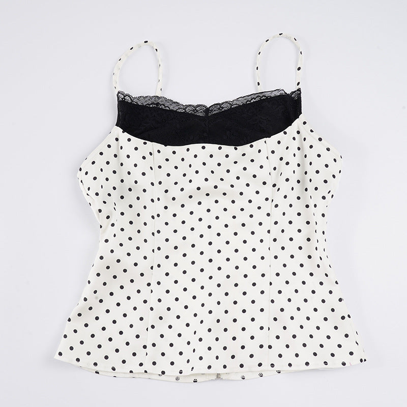 Damen Spaghettiträgertop mit Spitze und elegantem Punktedesign