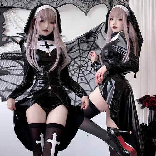 Damen Gothic Nonnenkostüm mit ausdrucksstarkem Design und transparentem Überrock Shop Nory