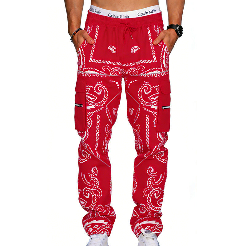 Herren Cargo-Hose mit Bandana-Print, elastischem Bund und Zipper-Taschen Shop Nory