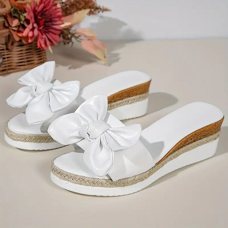 Damen Wedge-Sandaletten mit dekorativem Schleifendetail Shopnory