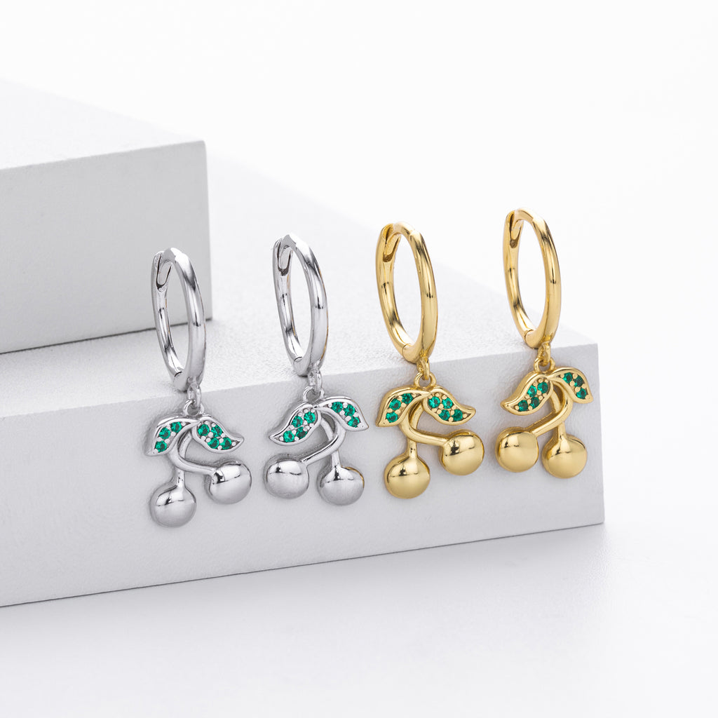 Damen Ohrhänger mit modernen Kirschmotiven aus 925 Sterling Silber und Zirkon Shop Nory