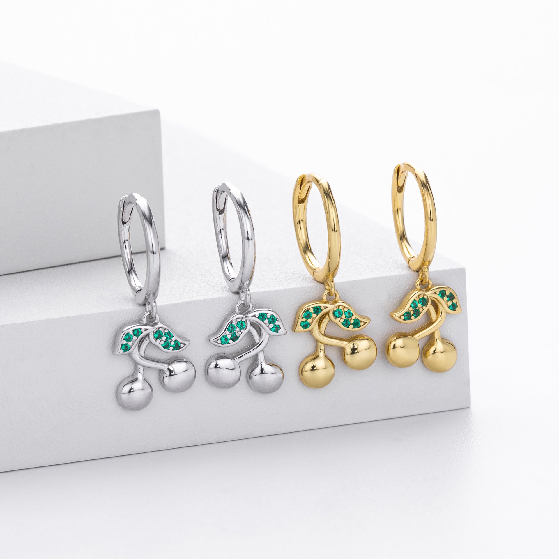 Damen Ohrhänger mit modernen Kirschmotiven aus 925 Sterling Silber und Zirkon Shop Nory