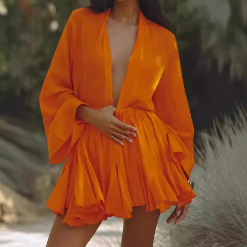 Damen Kurzarmkleid mit Leopardenmuster und fließendem Saum Shopnory