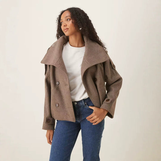 Damen Kurzer Doppelreihiger Woll-Peacoat mit Stehkragen Shop Nory
