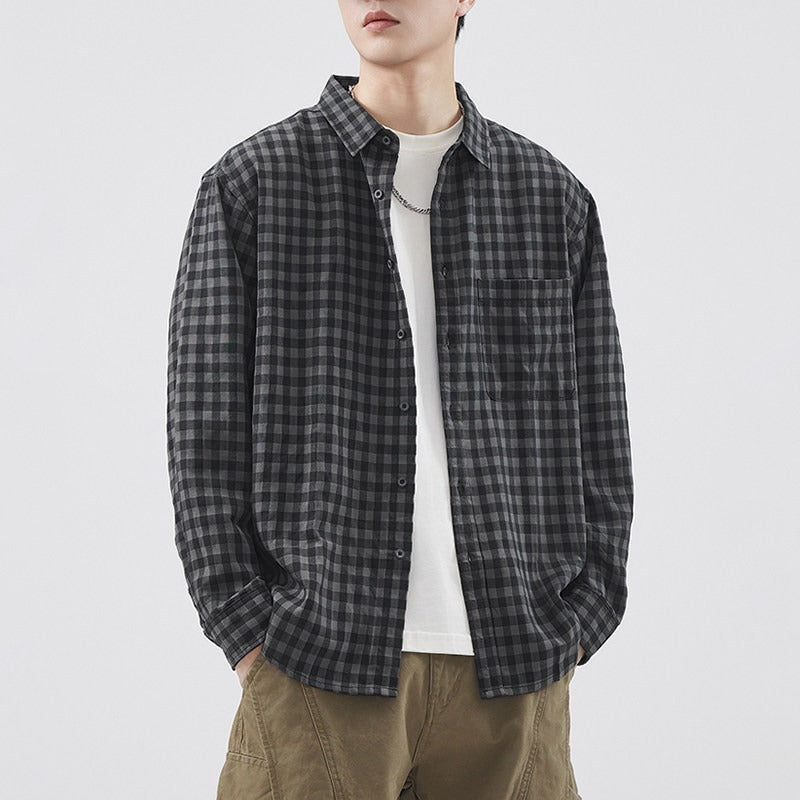 Herren Karierte Overshirt-Hemdjacke aus Baumwollmischung mit Brusttasche und lockerem Schnitt Shop Nory