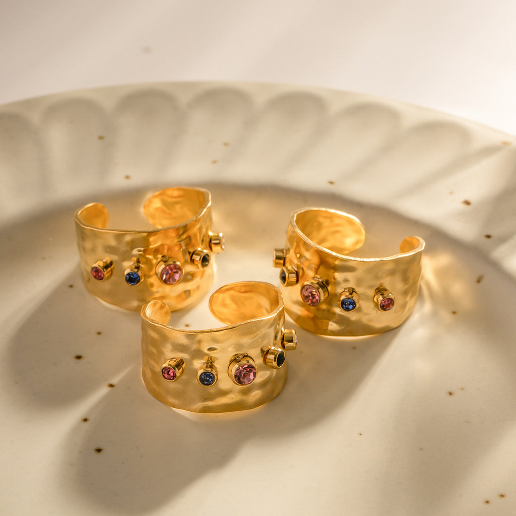 Damen trendiger Offener Ring mit bunten Kristallen Shop Nory