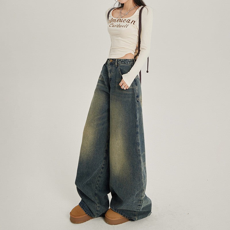Damen Weite High-Waist Denim-Jeans im lässigen Stil
