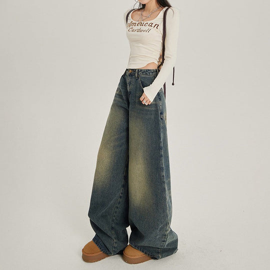 Damen Weite High-Waist Denim-Jeans im lässigen Stil