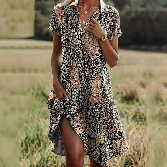 Damen Frischblumen-Hemdkleid mit Knopfverschluss und lässigem Schnitt