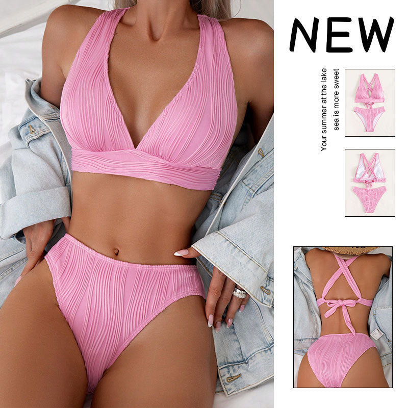 Damen Triangel-Bikini mit hoher Taille und modernem Rüschendesign Shopnory