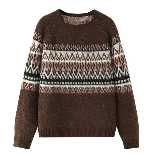 Damen Oversize Mohair-Mix Pullover mit Rundhals und Fair-Isle-Muster Shop Nory