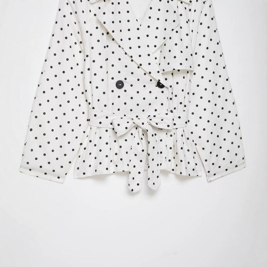Damen Gepunktete Cropped Trenchjacke mit Bindegürtel Shop Nory