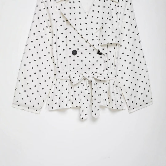 Damen Gepunktete Cropped Trenchjacke mit Bindegürtel Shop Nory