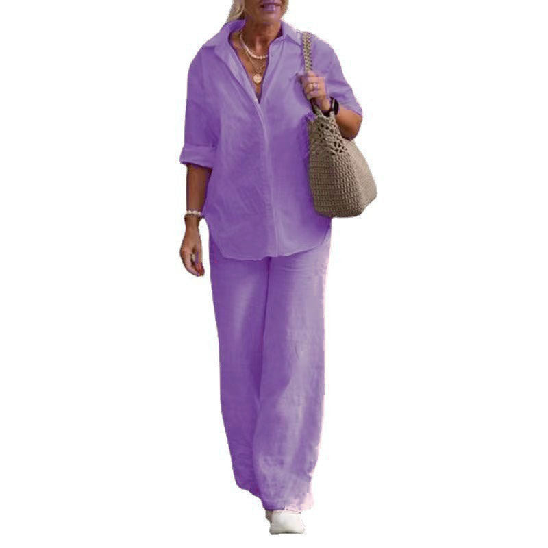 Damen Leichtes Leinen-Optik Zweiteiler mit Oversize-Hemd und weiter Palazzohose Shop Nory