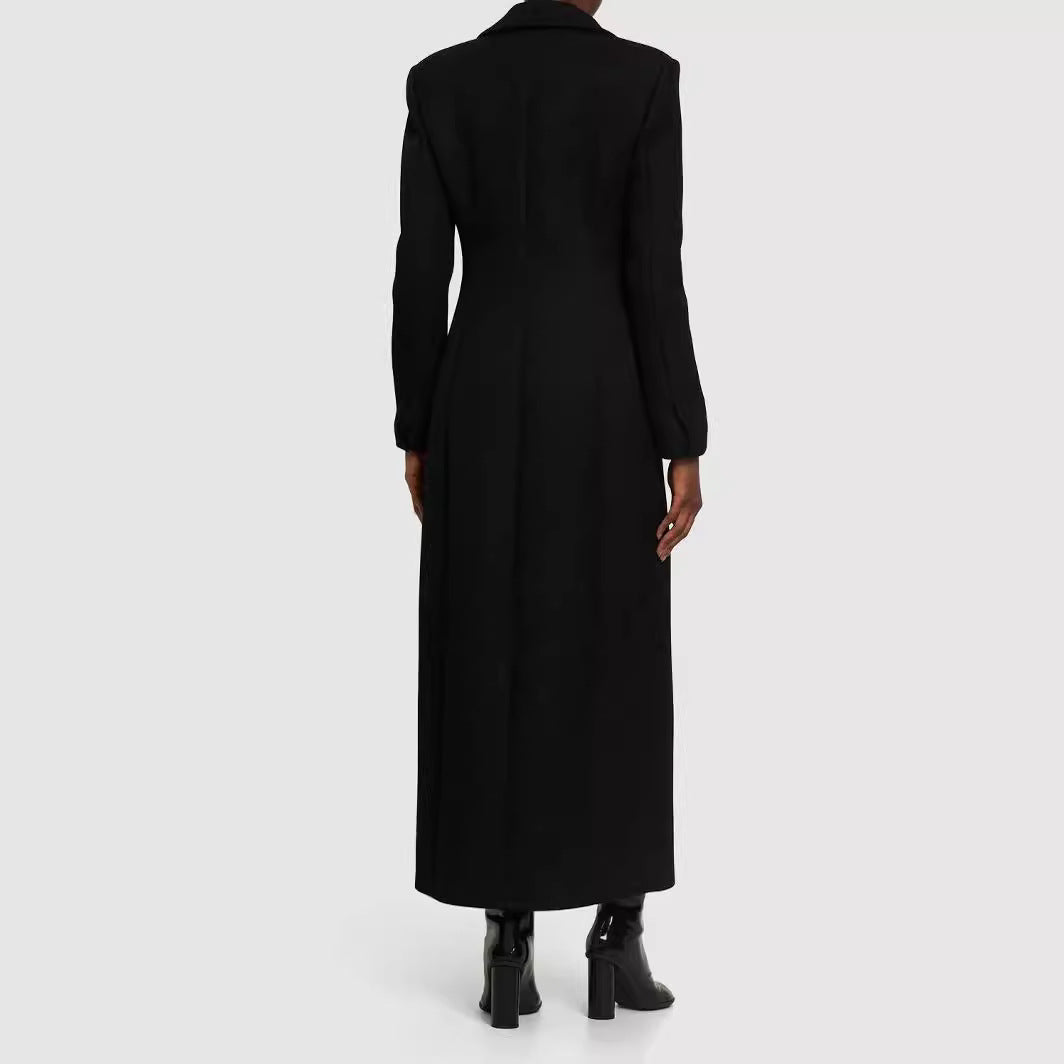 Damen Taillierter Longline-Mantel mit Reverskragen und Einreiher-Schnitt Shop Nory