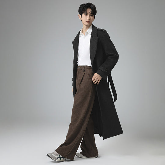 Herren Maxilanger Wollmix-Mantel mit taillierter Silhouette, Schalkragen und dekorativen Schulterriegeln Shop Nory