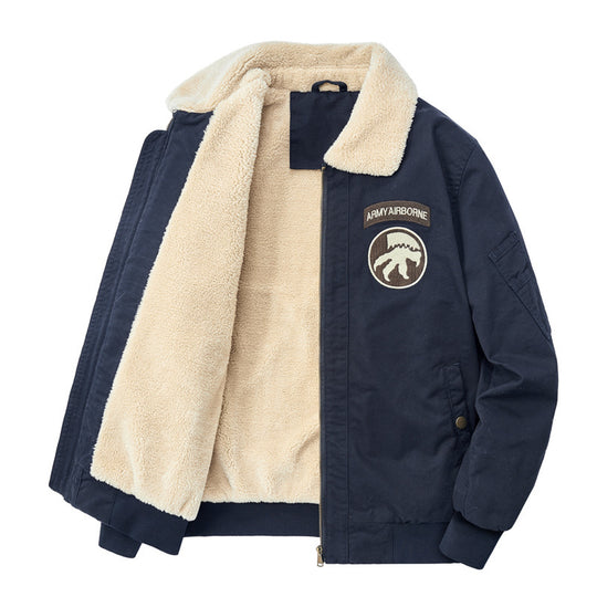 Herren Pilotenblouson mit Teddyfutter, gestickten Patches und Canvasaußenstoff Shop Nory