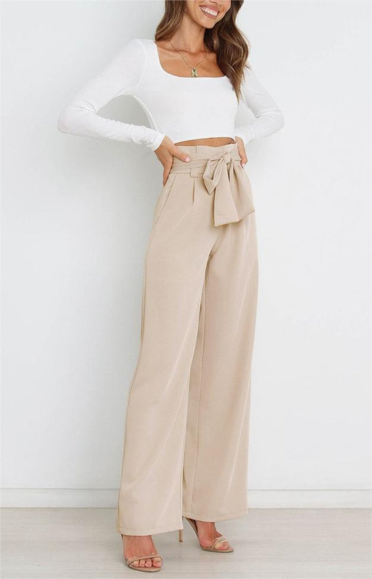 Damen Weite High-Waist Paperbag-Hose mit Bundfalten und Bindegürtel Shop Nory