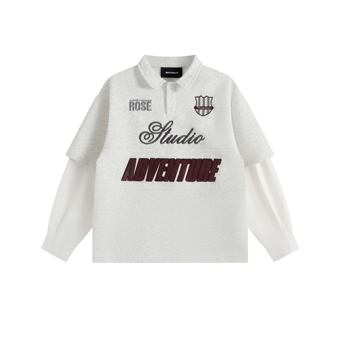 Damen Lagenlook-Sweatshirt mit Polokragen und aufgesetzten Stick-Patches Shop Nory