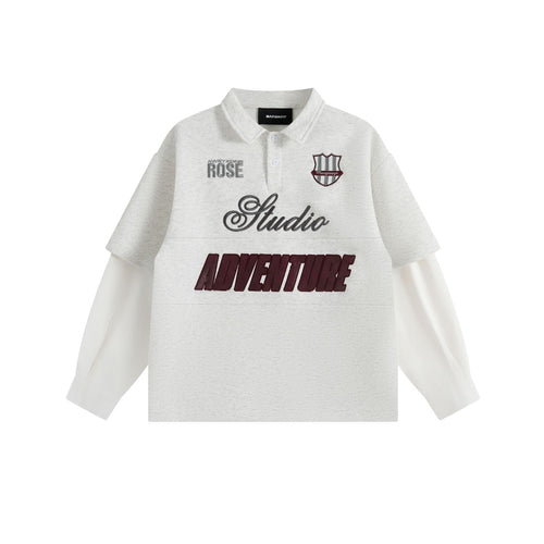 Damen Lagenlook-Sweatshirt mit Polokragen und aufgesetzten Stick-Patches Shop Nory