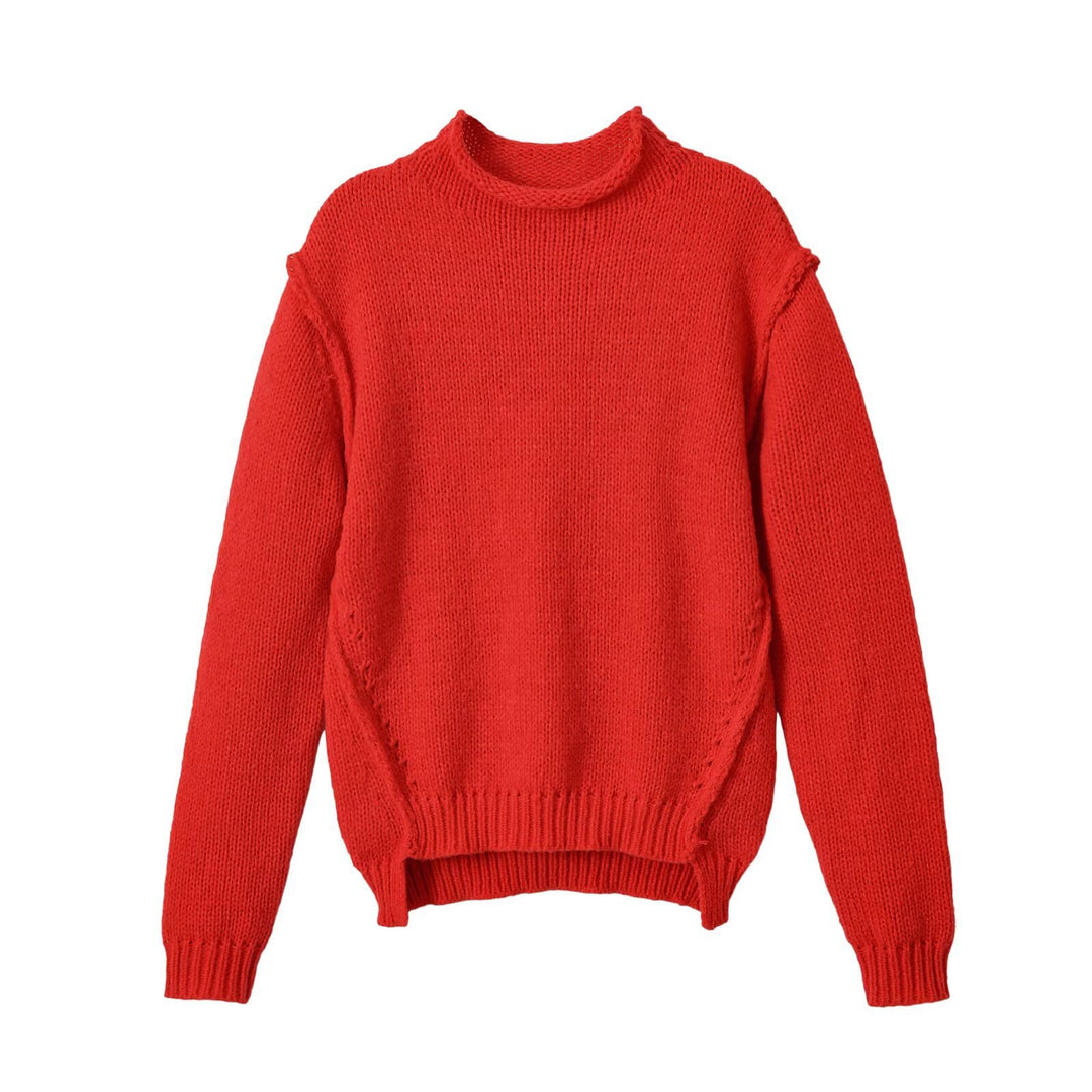 Damen Grobgestrickter Oversize-Pullover mit kurzem Stehkragen und Zierknotendetail Shop Nory